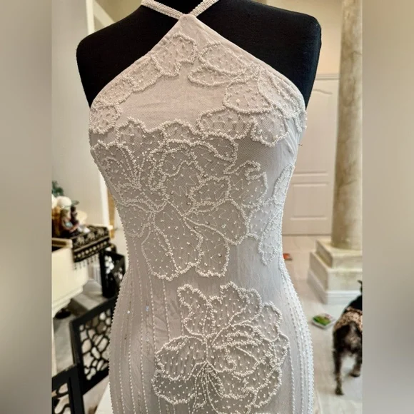 Elegant hand beaded intricate White Halter Dress - Picture 11 of 11